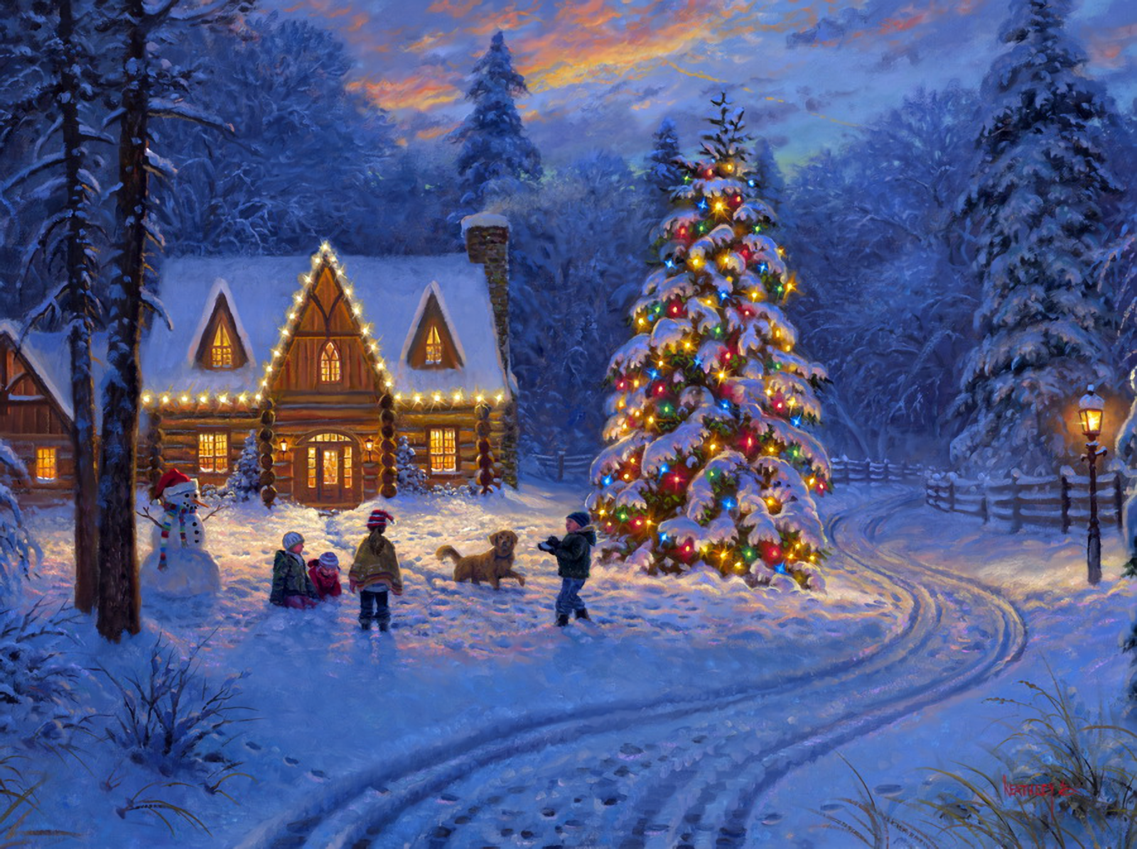 Download Child Snowman Light Christmas Tree House Snow Holiday ...