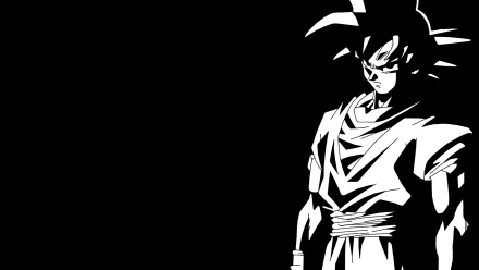 Black and white HD wallpaper featuring Goku from Dragon Ball Z, capturing the iconic anime character's striking presence against a minimalist background.