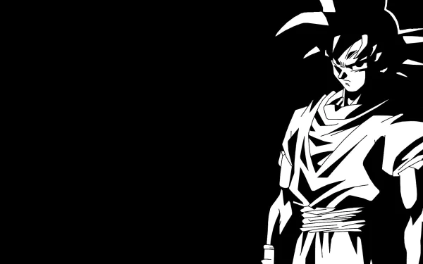 Black and white HD wallpaper featuring Goku from Dragon Ball Z, capturing the iconic anime character's striking presence against a minimalist background.