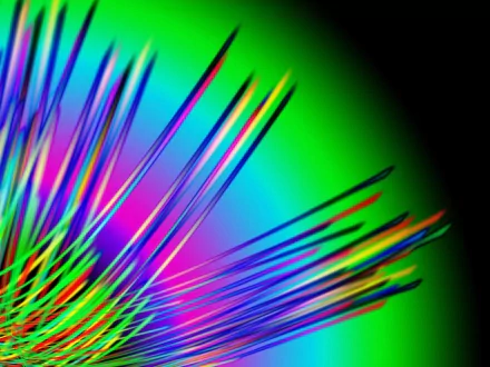 Vibrant artistic display of multicolored streaks radiating diagonally against a smooth green and purple gradient, designed as an HD PC desktop wallpaper and background.