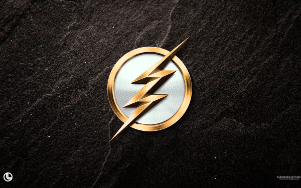 A stylish HD desktop wallpaper featuring the logo of the movie The Flash (2018) set against a textured dark background.