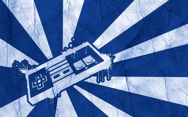 A HD wallpaper featuring a retro SNES controller set against a vibrant blue burst background, celebrating the nostalgia of Nintendo's iconic video game era.