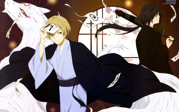 4K Ultra HD anime wallpaper featuring characters from Natsume Yuujinchou (Natsume's Book of Friends) with ethereal fox spirits and traditional Japanese elements.