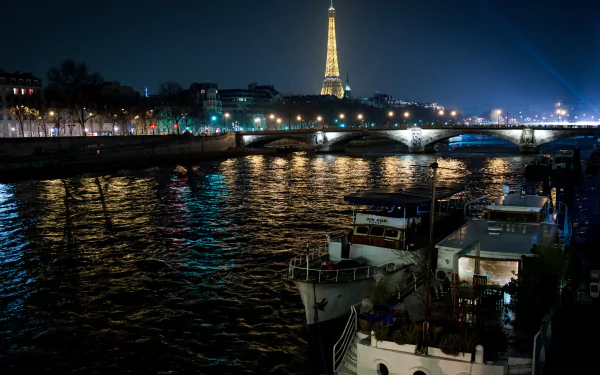seine light Eiffel Tower night bridge river man made Paris HD Desktop Wallpaper | Background Image