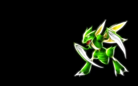 HD desktop wallpaper featuring Scyther, a Pokémon from the video game series, against a black background with a glowing effect.