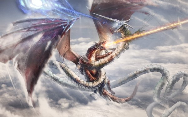 Fantasy Dragon Sky Cloud Fight Battle Snake HD Wallpaper | Background Image