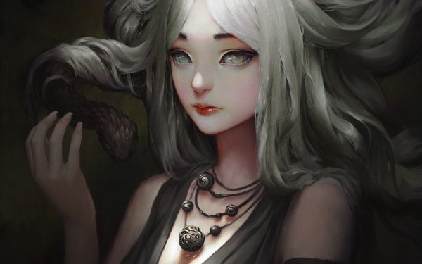 Fantasy Women Snake White Hair HD Wallpaper | Background Image
