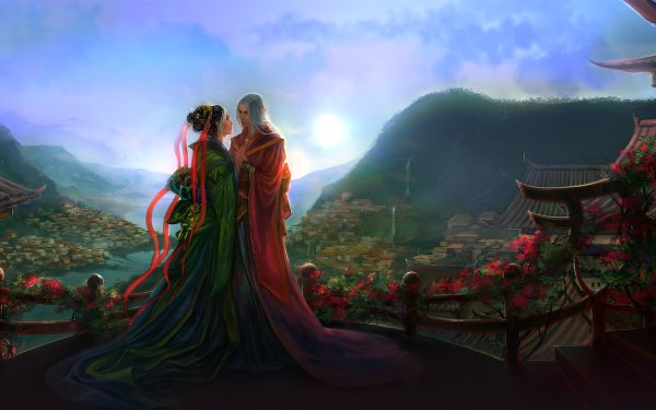 Fantasy Love Couple Romantic Asian Landscape HD Wallpaper | Background Image