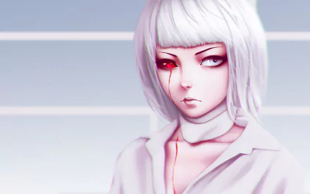HD desktop wallpaper featuring Nashiro Yasuhisa from the anime Tokyo Ghoul, with white hair and distinct red eye, set against a soft gradient background.