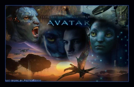 A vibrant HD desktop wallpaper featuring Neytiri and iconic scenes from the movie Avatar, showcasing the stunning visuals and characters from the beloved film.