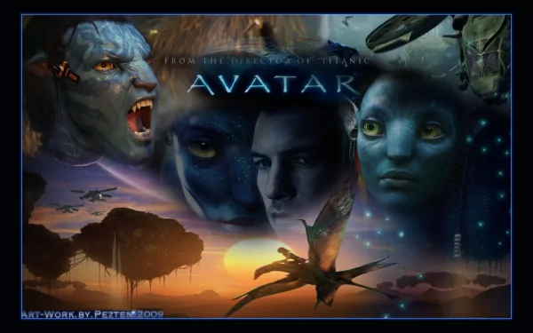 A vibrant HD desktop wallpaper featuring Neytiri and iconic scenes from the movie Avatar, showcasing the stunning visuals and characters from the beloved film.
