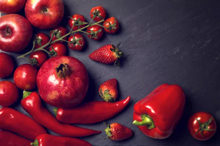 fruit red strawberry pomegranate tomato pepper food still life HD Desktop Wallpaper | Background Image