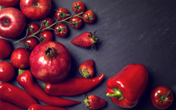 fruit red strawberry pomegranate tomato pepper food still life HD Desktop Wallpaper | Background Image