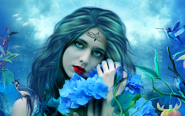Fantasy Women Blue Flower HD Wallpaper | Background Image