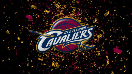 Cleveland Cavaliers logo with sparkling confetti on a black background, designed for HD desktop wallpaper.