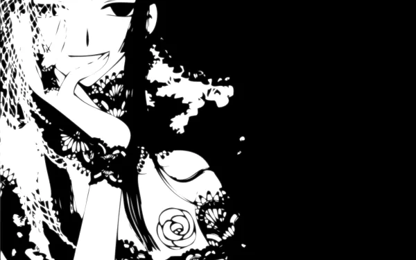 Black and white HD anime wallpaper featuring a character from xxxHOLiC with intricate lace and floral patterns, designed for PC desktop backgrounds.