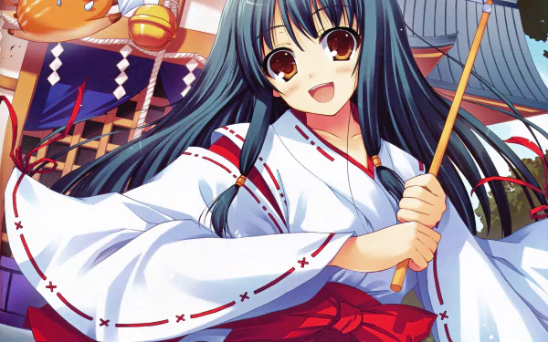 miko outfit Anime Original HD Desktop Wallpaper | Background Image