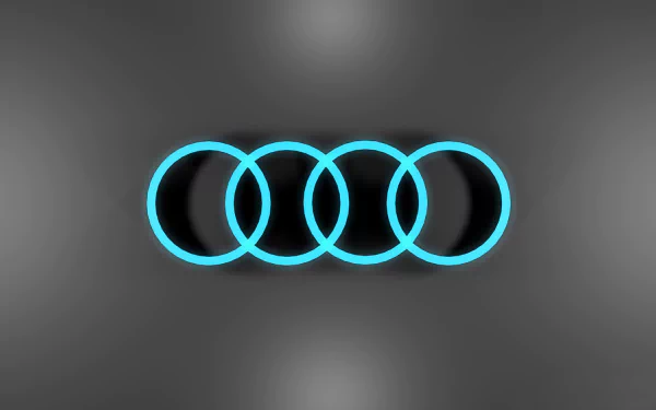 HD desktop wallpaper featuring the Audi logo with glowing blue outlines on a dark gradient background.