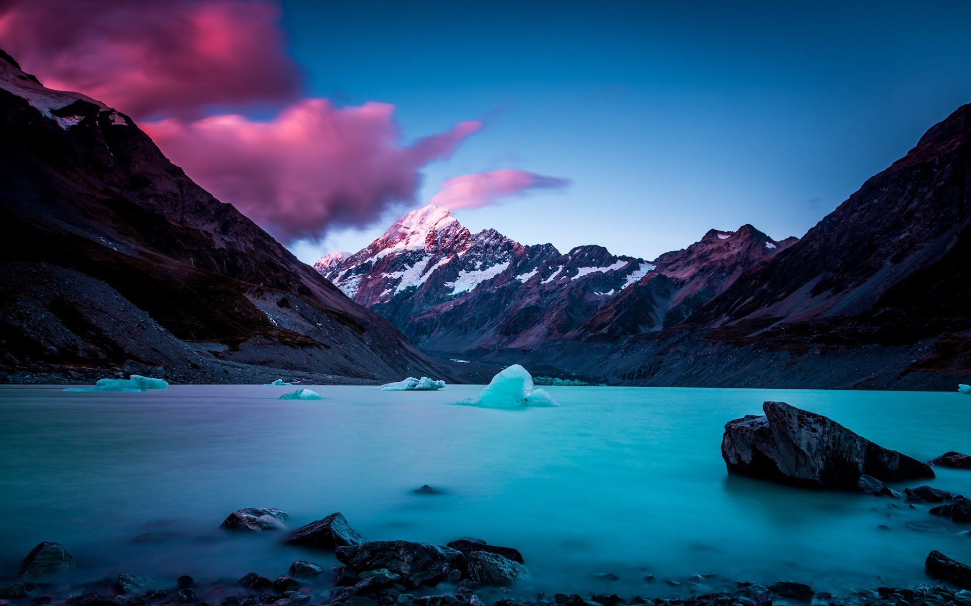 Pink Clouds Over Icy Lake In The Mountains Hd Wallpaper Background