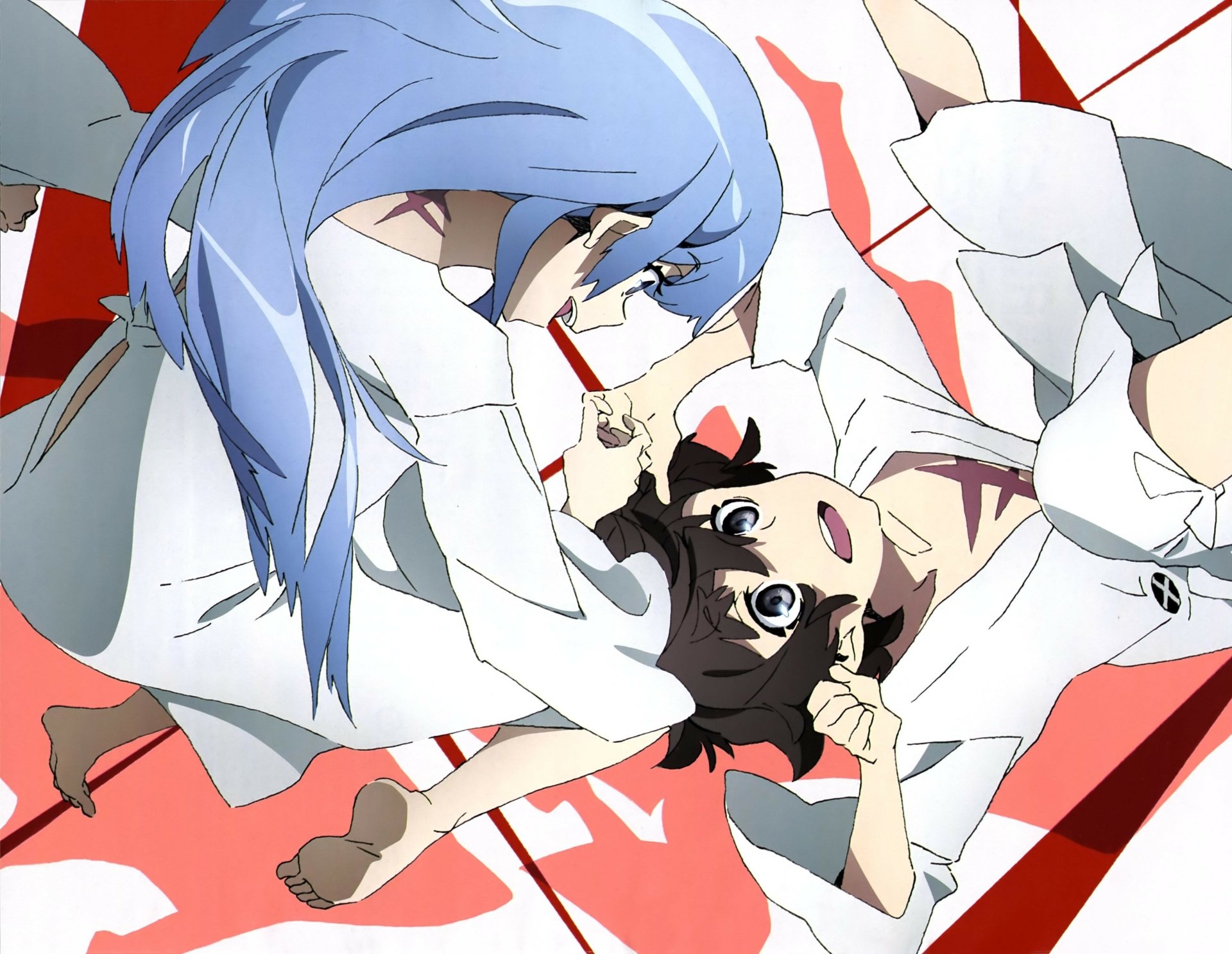 4K Ultra HD Anime wallpaper featuring two characters from Kiznaiver in dynamic poses with expressive emotions and vibrant colors.