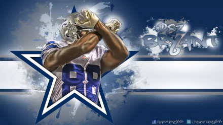 HD desktop wallpaper featuring a dynamic illustration of Dez Bryant in a football uniform with a prominent number 88 and a stylized Dallas Cowboys star logo.