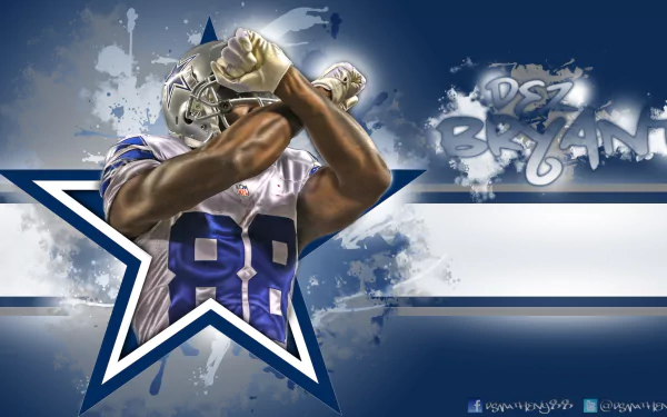 HD desktop wallpaper featuring a dynamic illustration of Dez Bryant in a football uniform with a prominent number 88 and a stylized Dallas Cowboys star logo.