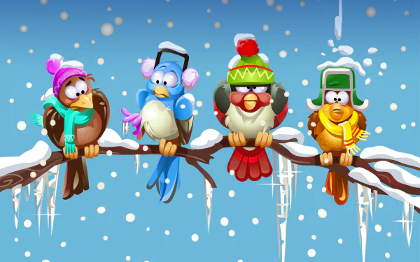  Winter Birds on Tree Branch