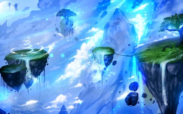 Fantasy Landscape Floating Island Waterfall HD Wallpaper | Background Image