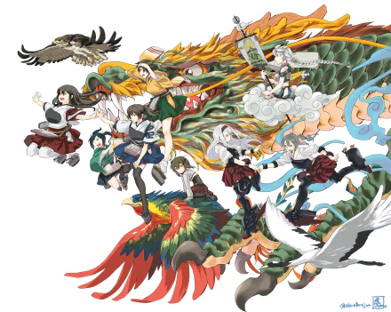 Souryuu (Kancolle) Zuikaku (Kancolle) Shoukaku (Kancolle) Kaga (Kancolle) Akagi (Kancolle) Hiryuu (Kancolle) Unryuu (Kancolle) Anime Kantai Collection HD Desktop Wallpaper | Background Image