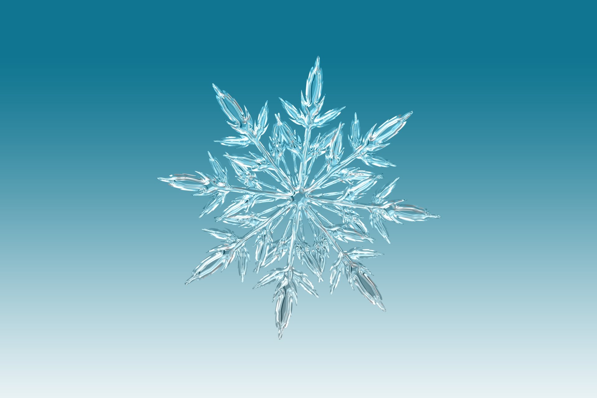 Artistic close-up of a detailed snowflake against a gradient blue background, rendered in 4K Ultra HD for a crisp PC desktop wallpaper.