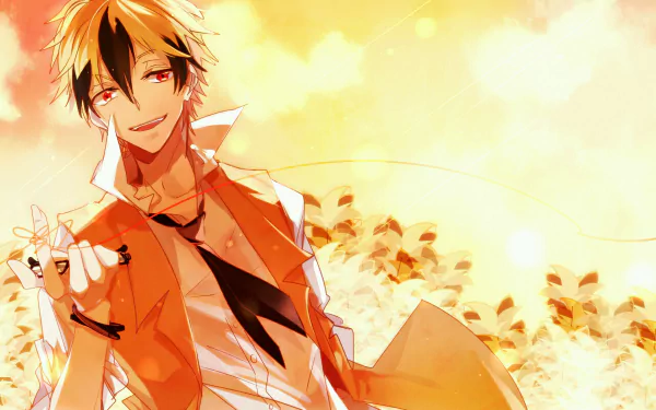 HD desktop wallpaper featuring Lawless from the anime Servamp, depicted in a golden-hued outdoor setting with a calm expression.