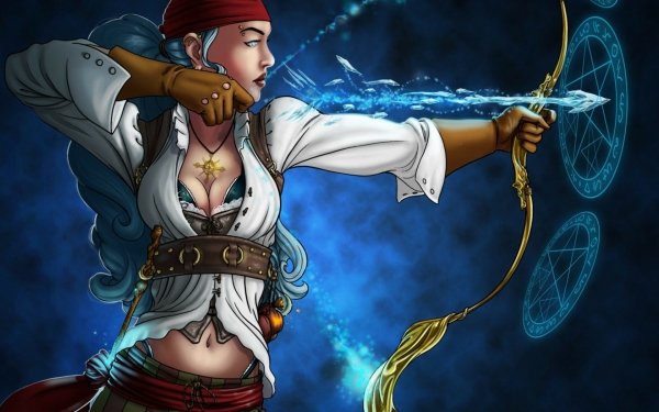 Fantasy Archer Woman Warrior Blue Hair Long Hair Bow Mag HD Wallpaper | Background Image