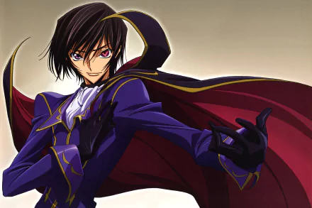 HD desktop wallpaper featuring Lelouch Lamperouge from the anime Code Geass, displaying his iconic confident pose in his distinct attire.