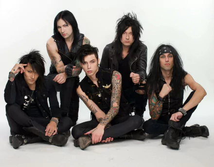 HD desktop wallpaper featuring the band Black Veil Brides, with members posing against a white background.