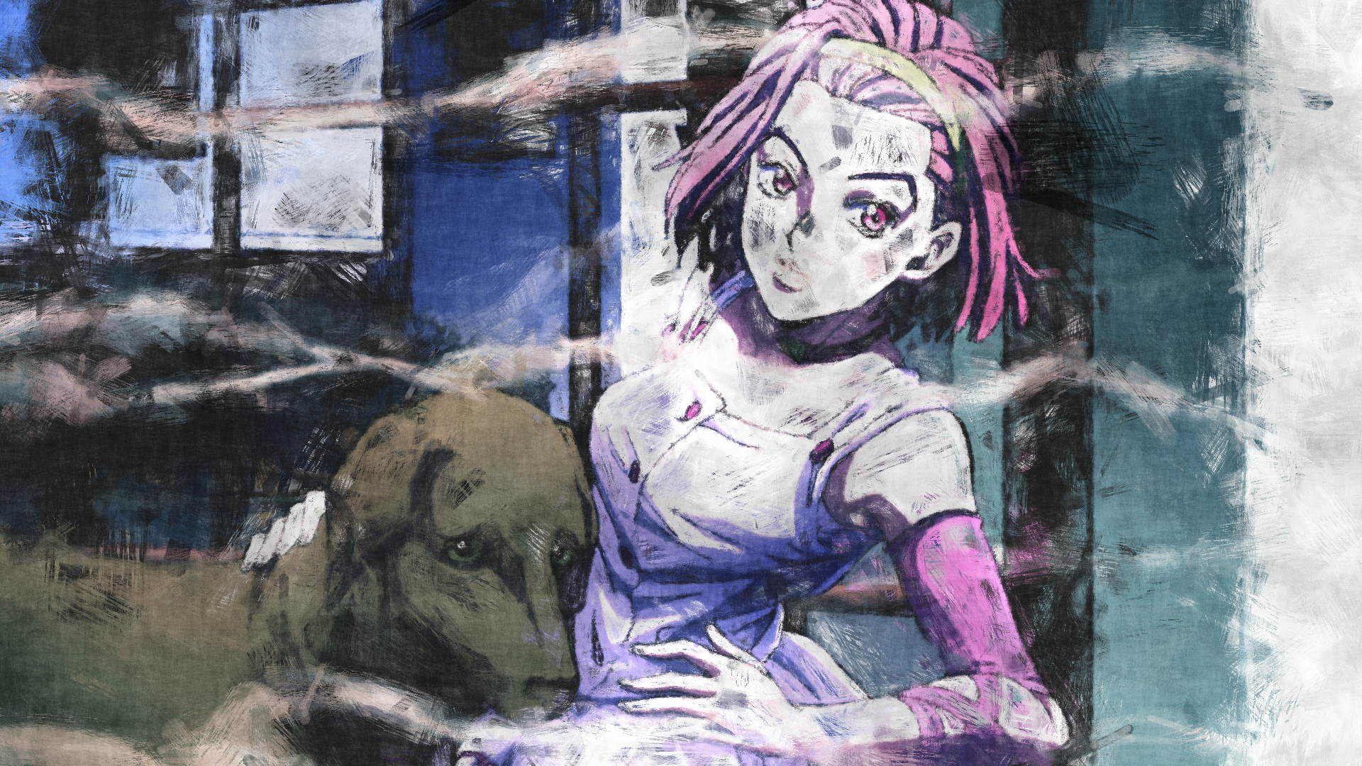 Download Jojo's Bizarre Adventure: Diamond Is Unbreakable Pink Eyes Pink Hair Dog Arnold (Jojo's Bizarre Adventure) Reimi Sugimoto Anime Jojo's Bizarre Adventure HD Wallpaper by Terumi Nishii
