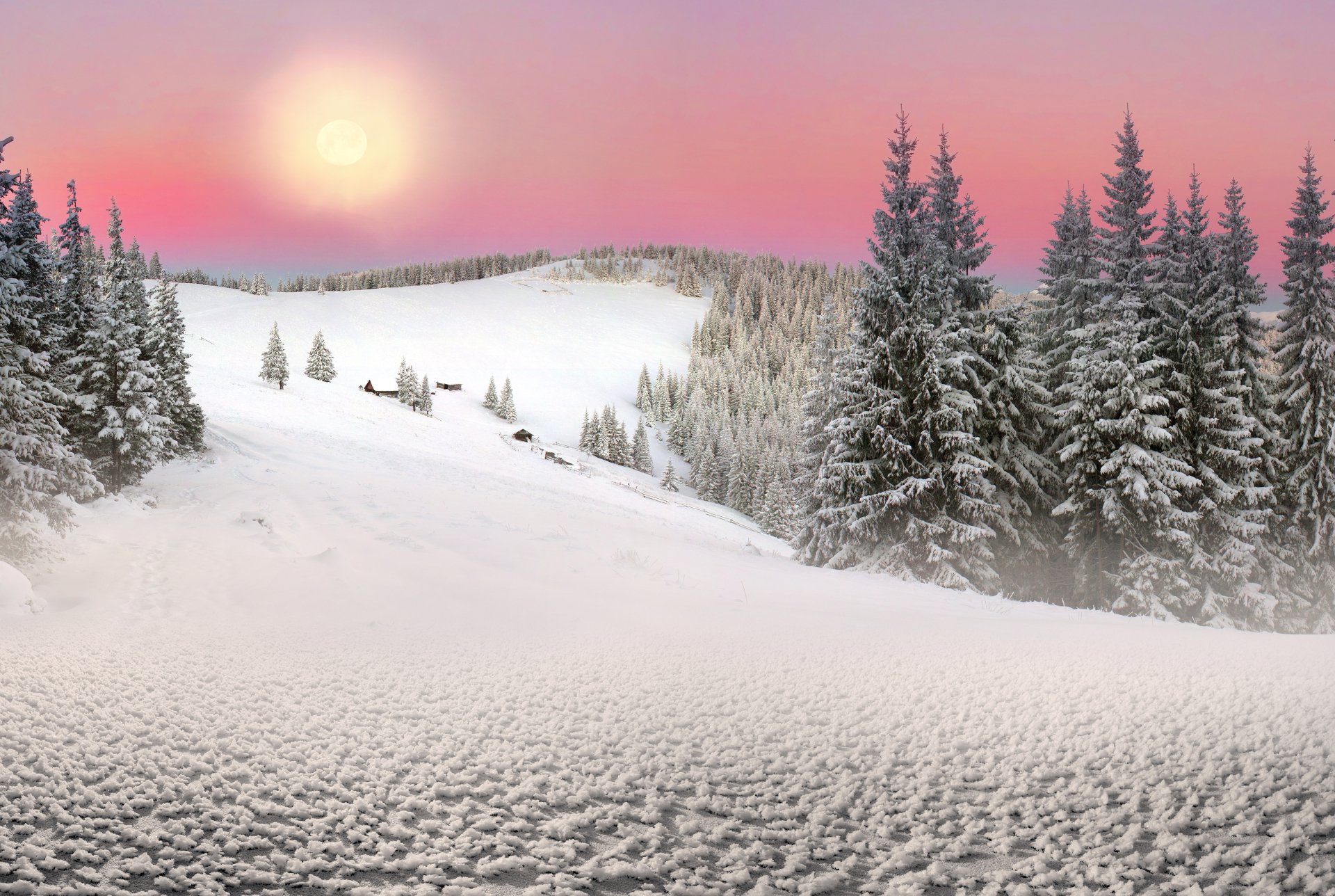Sunset Over Winter Mountain