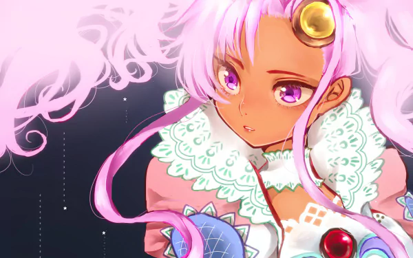 HD PC desktop wallpaper featuring Meredy from the video game Tales of Eternia, showcasing her vibrant pink hair and detailed costume in a striking anime style.