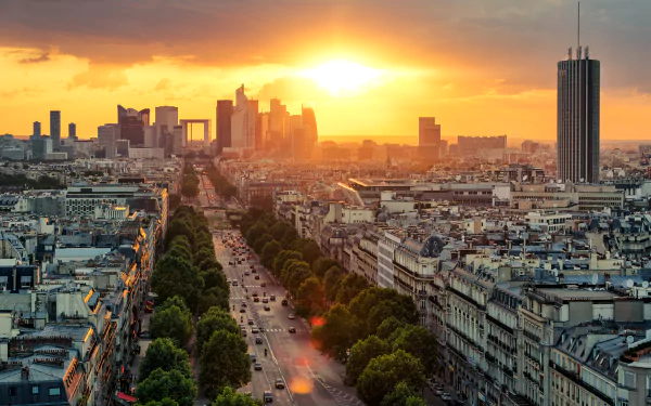 skyscraper building street Champs-Élysées sunset cityscape city France man made Paris HD Desktop Wallpaper | Background Image