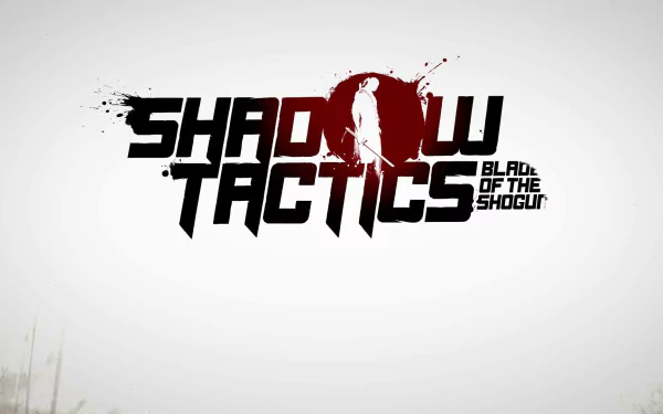 HD desktop wallpaper of Shadow Tactics: Blades of the Shogun with the title in red and white splattered ink design.