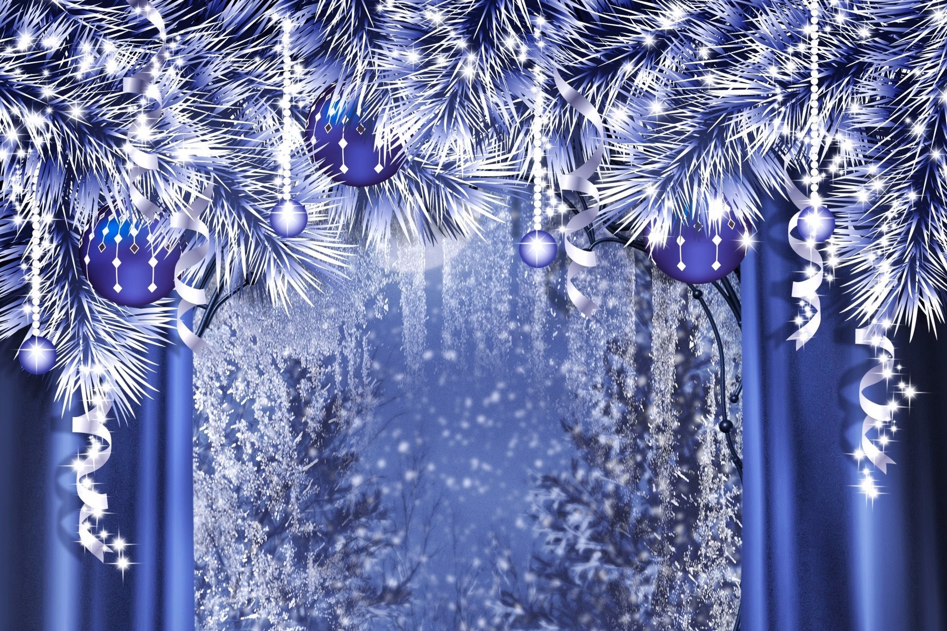 Download Ribbon Sparkles Blue Silver Christmas Ornaments Holiday