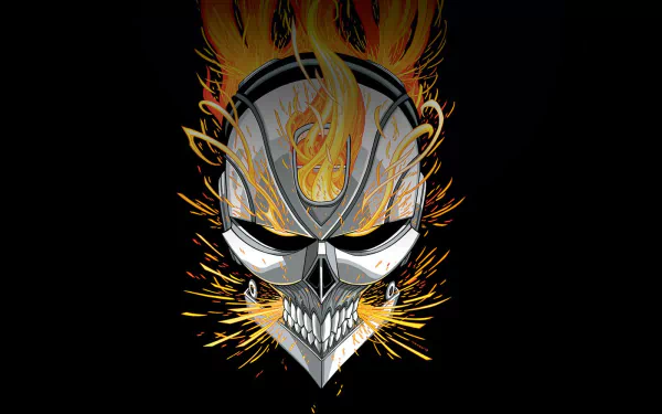 HD desktop wallpaper featuring a striking illustration of Ghost Rider, tagged with Eli Morrow, All-New Ghost Rider, and Robbie Reyes. The flaming skull design stands out against a black background.