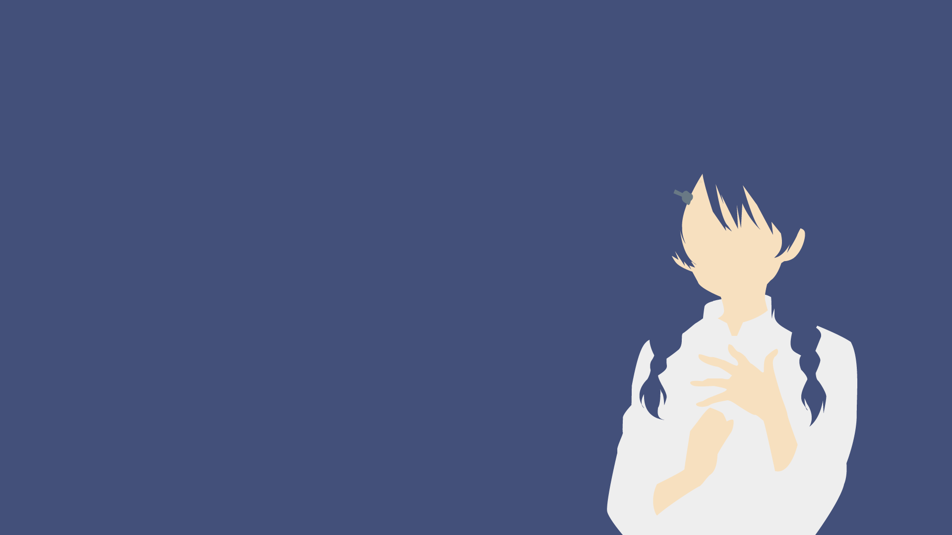 Minimalist HD desktop wallpaper featuring an abstract anime-style portrait of Megumi Kobayashi from Food Wars: Shokugeki no Soma with a solid blue background.