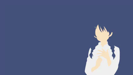 Minimalist HD desktop wallpaper featuring an abstract anime-style portrait of Megumi Kobayashi from Food Wars: Shokugeki no Soma with a solid blue background.
