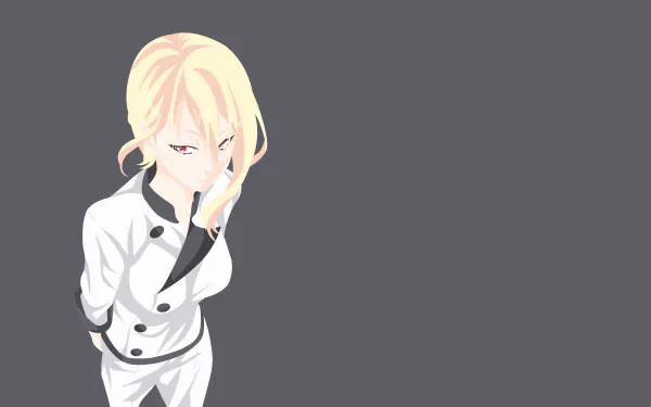 Alice Nakiri from the anime Food Wars: Shokugeki no Soma in a white chef outfit, featured in a 4K Ultra HD PC desktop wallpaper and background.