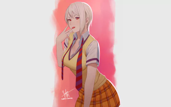 HD anime wallpaper featuring Alice Nakiri from Food Wars: Shokugeki no Soma in a school uniform with a pink and red gradient background.