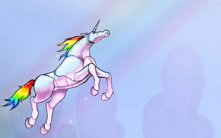 HD PC desktop wallpaper featuring a colorful robotic unicorn from the video game Robot Unicorn Attack against a soft pastel background.
