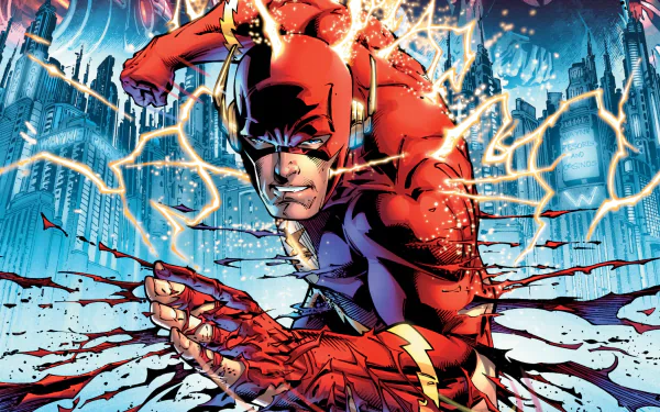 HD desktop wallpaper depicting Barry Allen as the Flash in a dynamic pose, surrounded by lightning bolts, from the Flashpoint comic series.