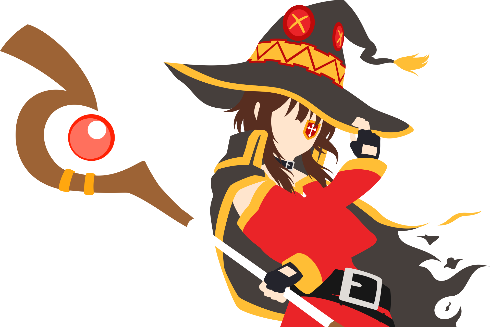 Minimalist 8K Ultra HD anime wallpaper featuring Megumin from KonoSuba - God’s blessing on this wonderful world!! in vibrant colors with a magical staff.