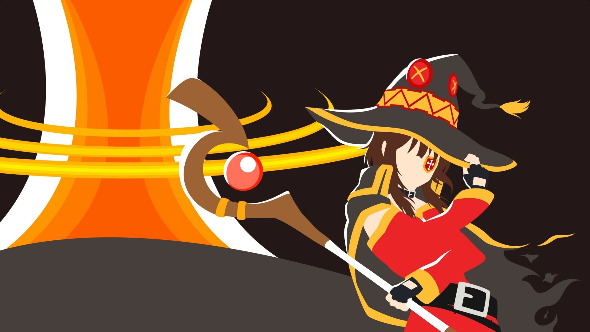 Minimalist HD PC desktop wallpaper featuring Megumin from KonoSuba, rendered in a bold, anime-style silhouette against a dark background.
