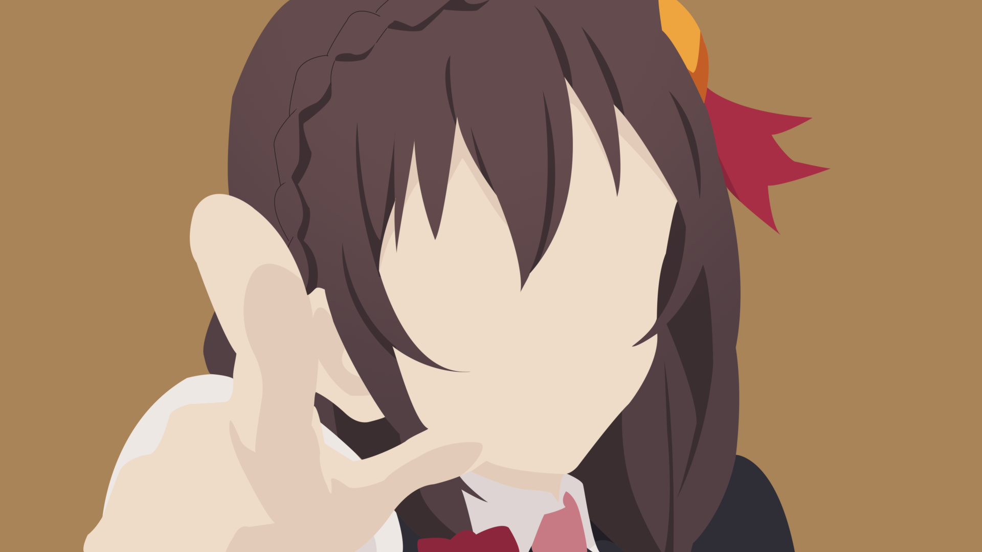 4K Ultra HD anime wallpaper featuring a faceless character from KonoSuba - God’s Blessing on This Wonderful World!! with braided dark hair and a red ribbon.